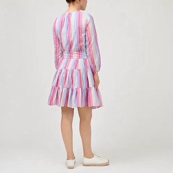 J Crew Women Pastel Pink Metallic Thread Cotton Belted Button Up Dress S - Picture 2 of 10